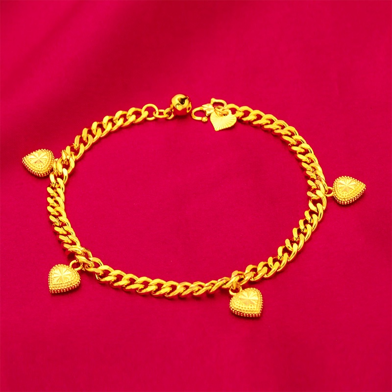 Goldkingdom Perhiasan Fashion Emas Asli Kadar 375 Bangkok Aksesoris Ready Stock Wanita Pipih 5mm Gelang S Kancing Hati Kecil Tali Tangan Minimalis