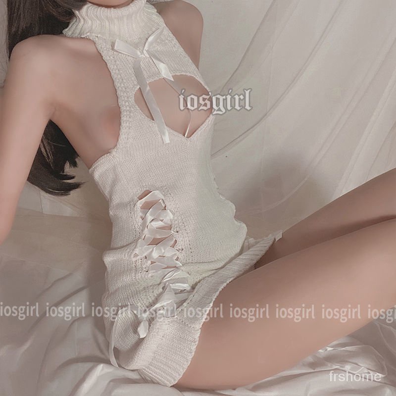 Pakaian dalam wanita berongga cinta Jepang bertali backless leher tinggi jumper dress set seragam