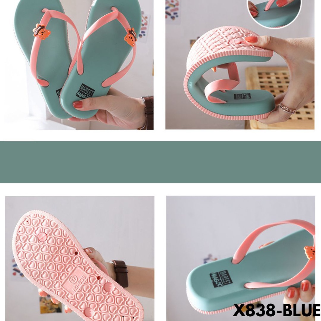 SANDAL SELOP WANITA DESIGN WARNA-WARNI CANTIK BERUANG GEMES BAHAN RUBBER IMPORT 838