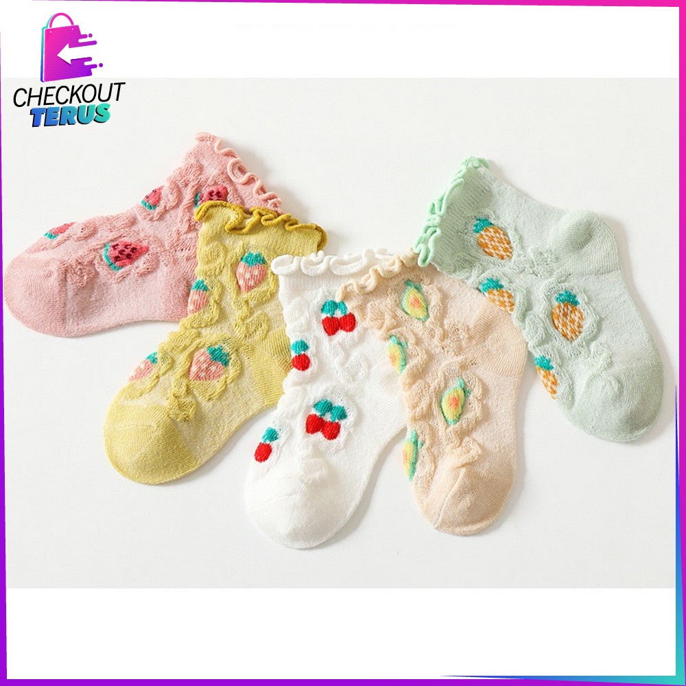 CT P380 Kaos Kaki Anak Perempuan Renda Karakter Buah Bunga Aksen Ruffle Kaus Kaki Breathable Baby Socks