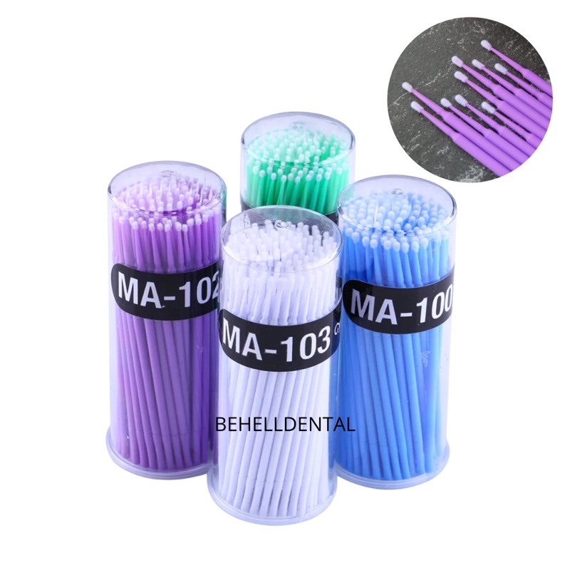 BEHELLDENTAL - MICRO APLICATOR 100pcs - Microbrush Gigi - Mikro Aplikator MikroAplikator - Brush Eyelash Bud - Dental Ortho Behel Untuk Poles Lem Behel - Bonding Original Pemoles kuku bulu mata