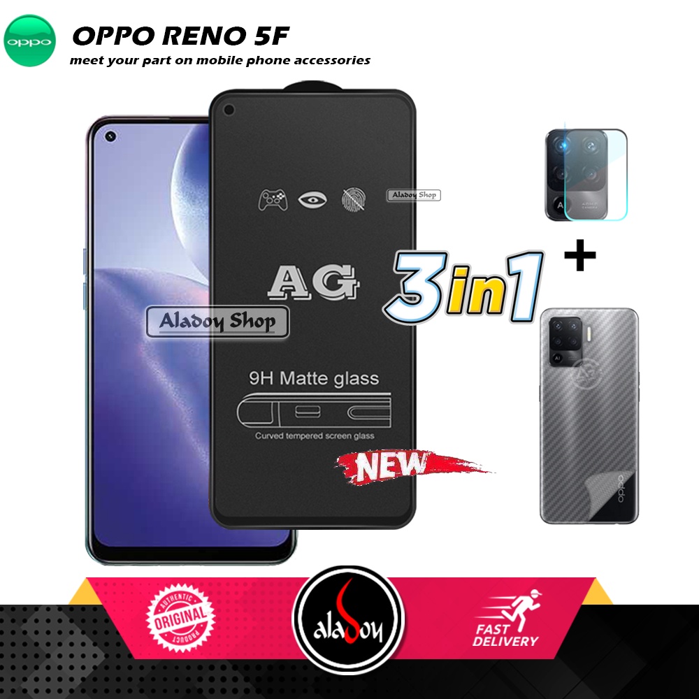 Paket 3IN1 Tempered Glass Layar Matte Anti Glare Oppo Reno 5F Free Tempered Glass Camera dan Skin Carbon