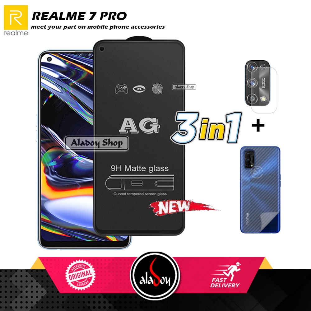 Paket 3IN1 Tempered Glass Layar Matte Anti Glare Realme 7 Pro Free Tempered Glass Camera dan Skin Carbon