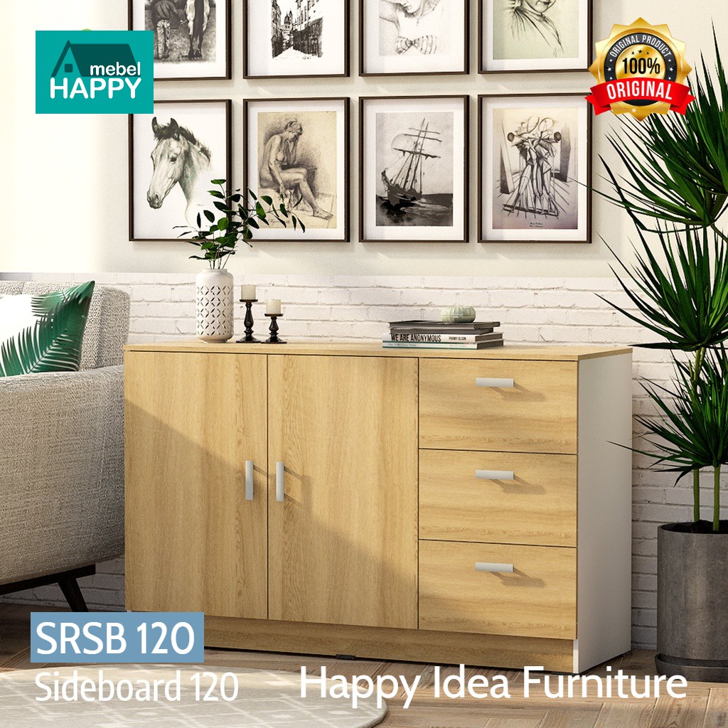 𝗛𝗮𝗽𝗽𝘆 𝗜𝗱𝗲𝗮 - Bufet Murah Minimalis Elegan Sideboard Modern Serbaguna SRSB 120 Alba Baz Sb 120 Shiro