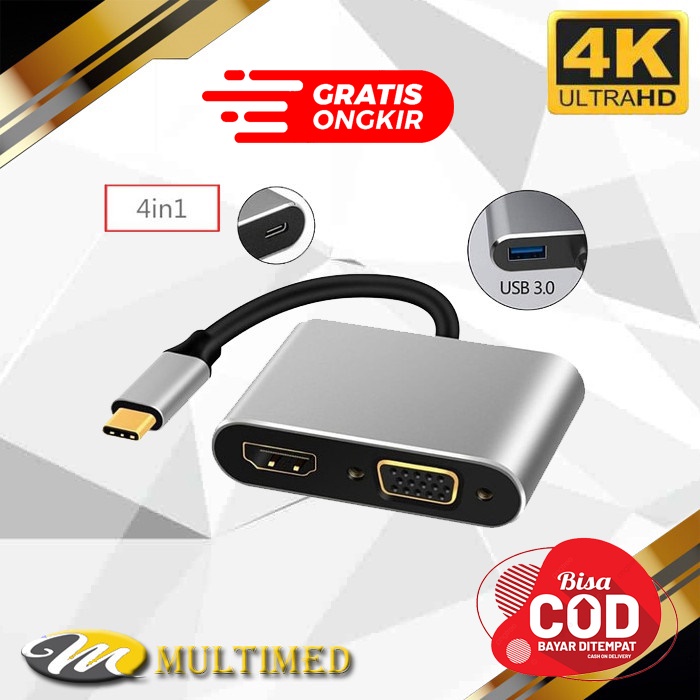 Converter 4K OTG Type C 3.1 To 4 in 1 (HDMI + VGA + USB + HUB PD)