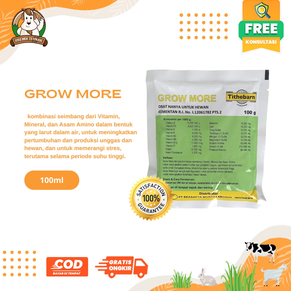 VITAMIN AYAM GROW MORE 100 gram - Multivitamin Trace Mineral dan Asam Amino Ayam bebek