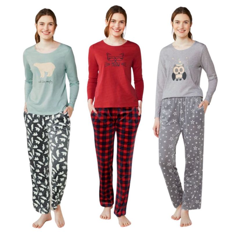 Baju Tidur E*smara Pajamas Set Top Soft Cotton &amp; Fleece