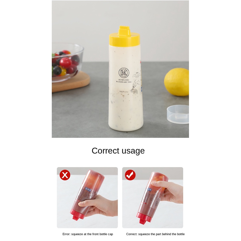 ღ 300Ml 4 Lubang Aman Resin Squeeze Jenis Saus Botol Saus Mayones Plastik Bumbu Botol Kapal Tangki Crut dengan Tutup Memeras Saus Botol