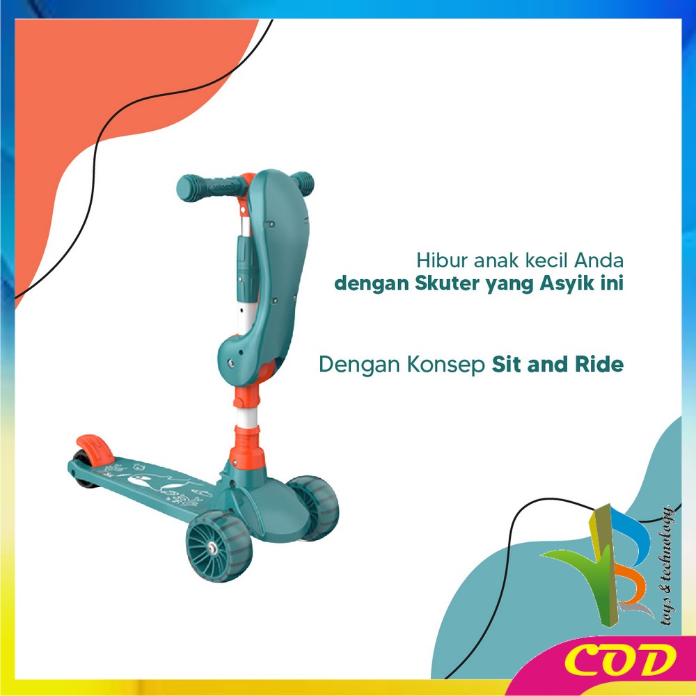 RB-M290 Mainan Anak Skuter Otoped Sepeda Duduk 3 Roda 2in1 Ada Musik Lagu Lampu Scooter Anak roda nyala