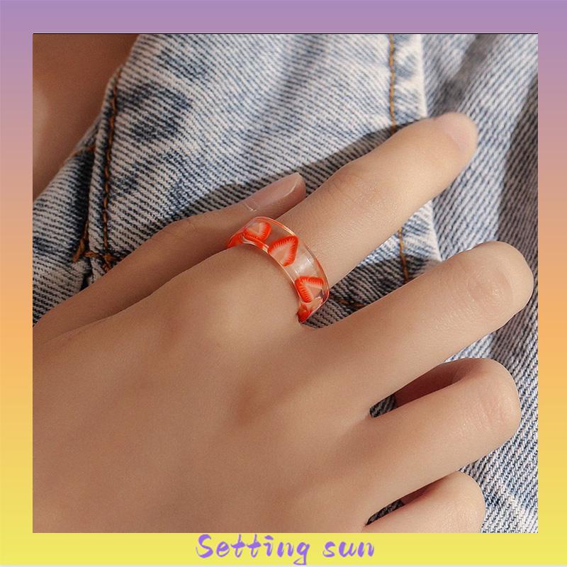 Cincin Bahan Resin Akrilik Bentuk Buah Untuk Wanita Fashion Korea TN