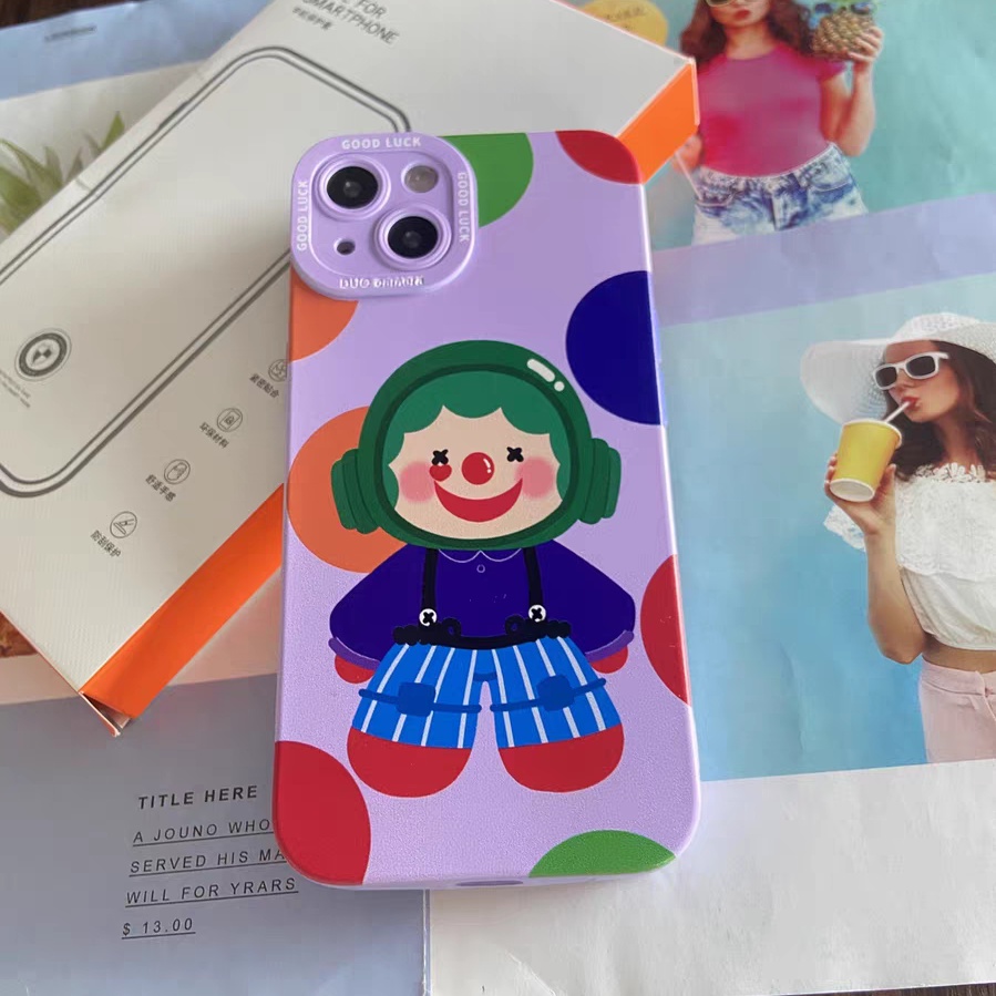 IPHONE Ins Motif Badut Cocok Untuk Iphone14 14pro 14Plus 14prm Iphone13 13pro 13prm Iphone11 7Plus 8Plus Xr XS 12 Pro Max Empat Sudut Casing Ponsel Tahan Guncangan