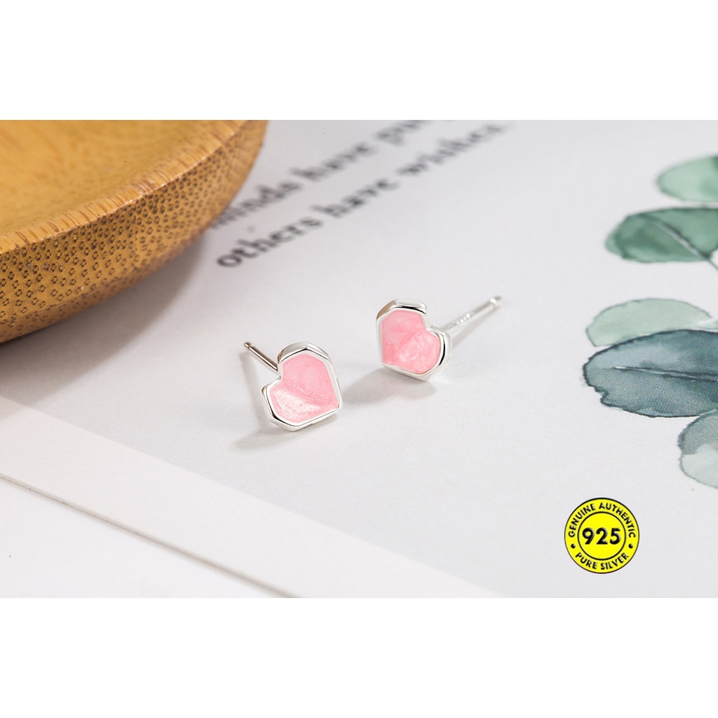 Anting Tusuk Love Hati Bubuk Drop Glaze Lucu Perempuan U1168