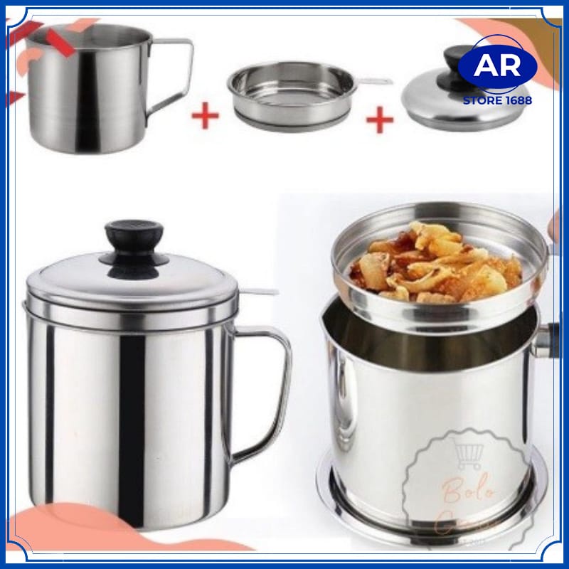 AR OIL POT 1.3Liter / WADAH SARINGAN MINYAK STAINLESS STEEL 1300ml / TEMPAT SARINGAN MINYAK GORENG