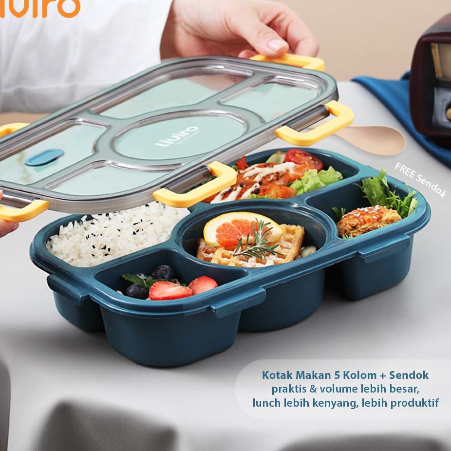 Fast Payment liviro Kotak Makan Lunchbox Tempat Makan Degen 5 Grid 1400 ml Kapasitas Besar Anti Tump