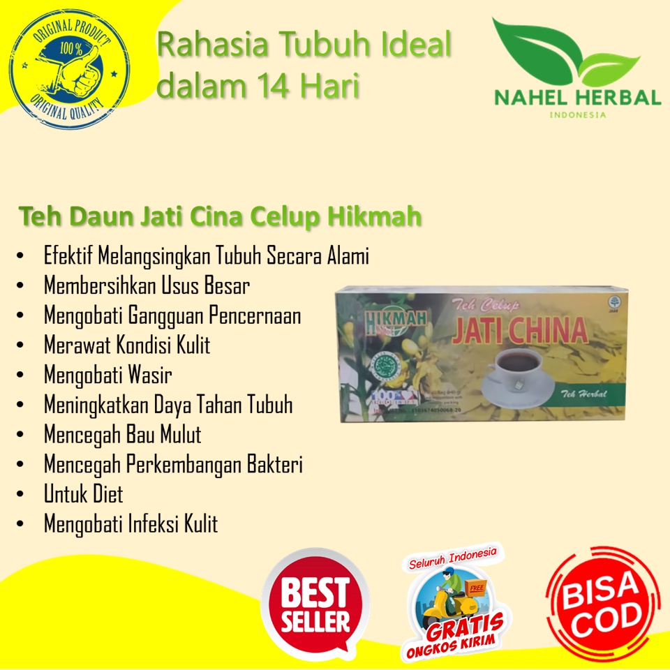Promo Termurah Teh Celup Pelangsing Daun Jati Cina Hikmah 100% Original Bpom - Tercepat Jamu Herbal 