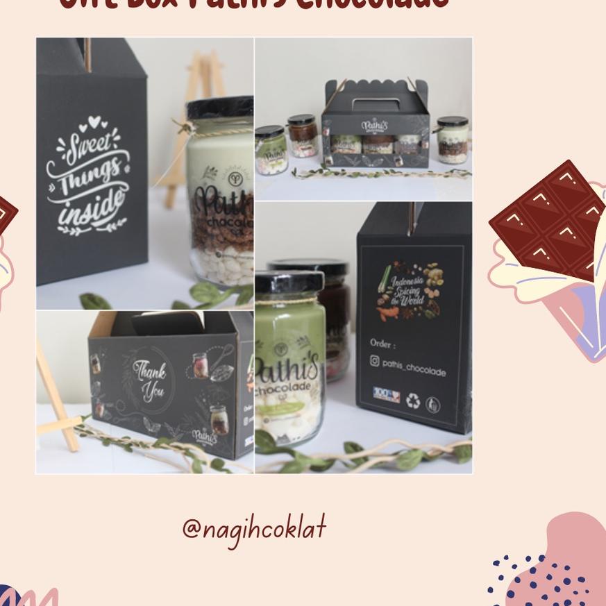 

7.7 Promo >> Paket Gift Box Pathis Chocolade Hampers - Graduation/Birthday/Wedding/Anniversary (Cemilan Cokelat Lumer - Choco Crunchy in Jar) - @nagihcoklat