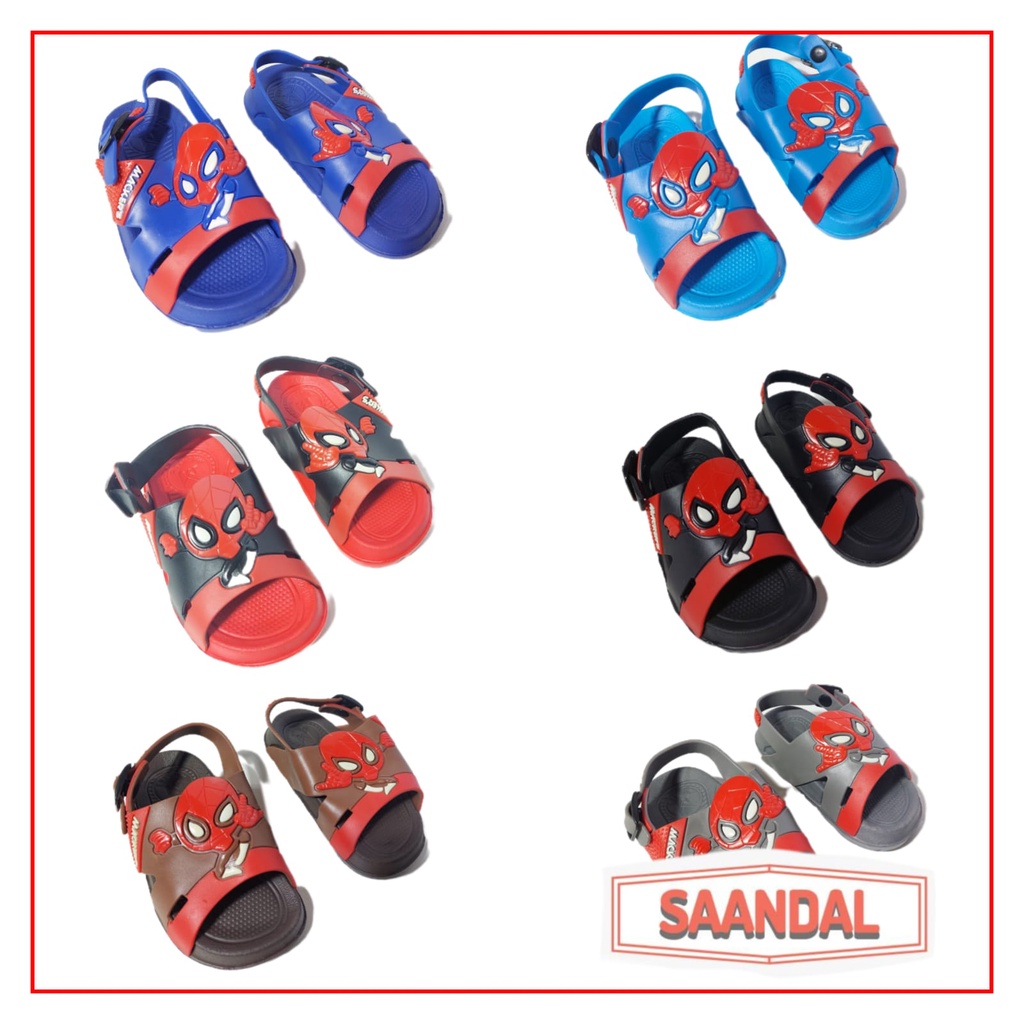 Sandal Selop Tali Spiderman Balita Laki-laki Mackers Anti Licin Ukuran 20-25