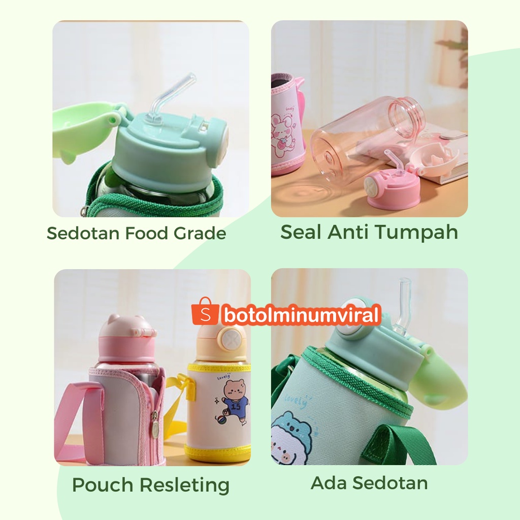 Botol Minum Anak BPA Free Sedotan Anti Bocor Bear Pouch Viral Import