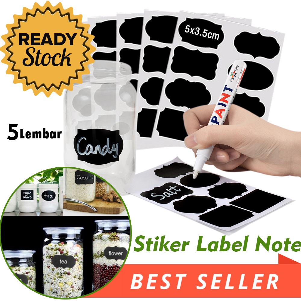 

50 Pc Stiker Label Hitam Free Spidol Multifungsi PVC Waterproof Note Tempel Ke Toples Papan Tulis