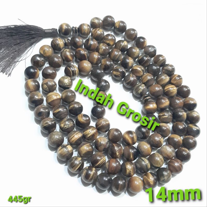 TASBIH JUMBO BATU TIGER EYE SPAH 14MM 99BUTIR