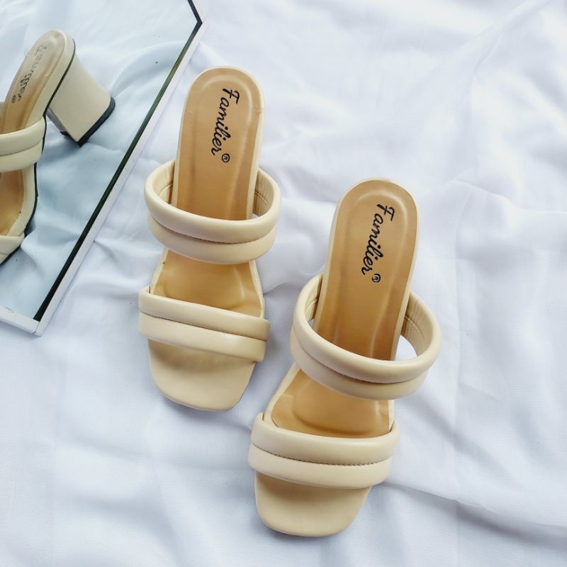 Sandal Selop Balon 2 Ban Wanita Empuk Nyaman Dipakai Heels 6 cm (Misel)