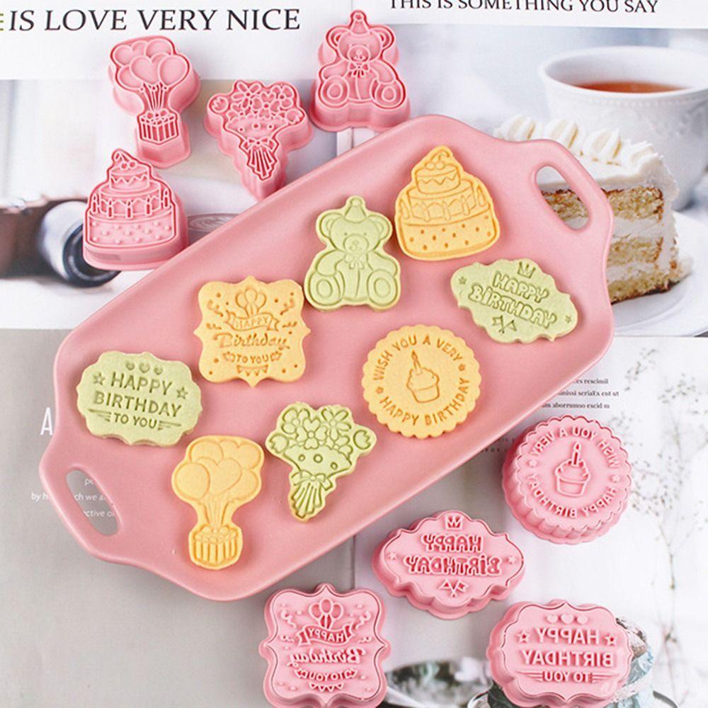 Preva 8pcs/set 3D Happy Birthday Pastry Dekorasi DIY Cookie Cutter Cetakan Kue Bunga Kue Plastik