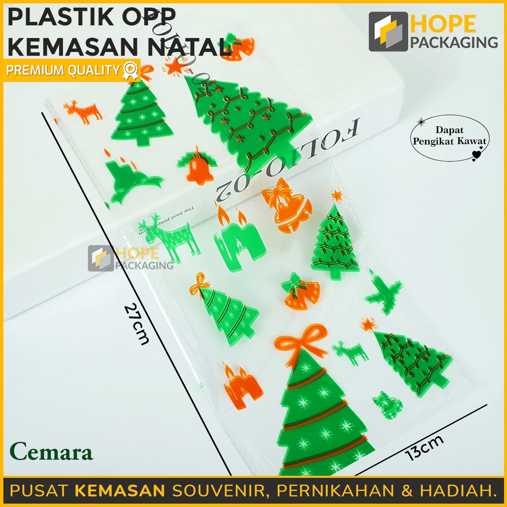 [ 5 PCS ] Kemasan Souvernir Natal Size : 13x27cm + Pita kawat plastik natal cookies