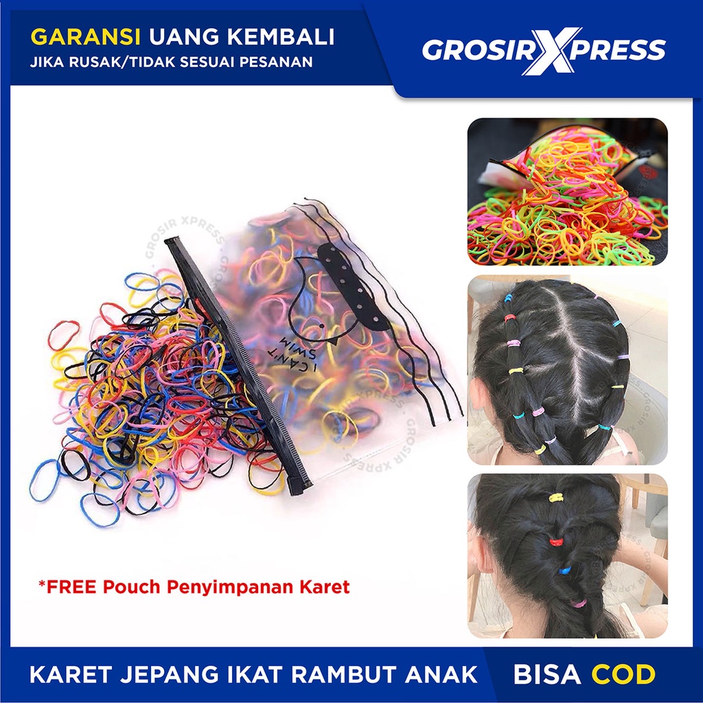 Karet Jepang Isi 600pcs Ikat Rambut Anak Warna Warni Tali Kunciran Rambut Perempuan Hair Tie aksesoris rambut | GROSIRXPRESS