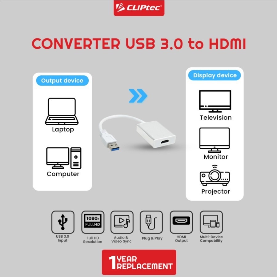 Converter Kabel CLIPtec CL-CC UH USB 3.0 To HDMI