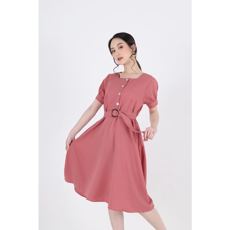 DRESS DARNE PLAIN SQUARE NECK/MIDI DRESS/DRESS POLOS WANITA/DRESS WANITA