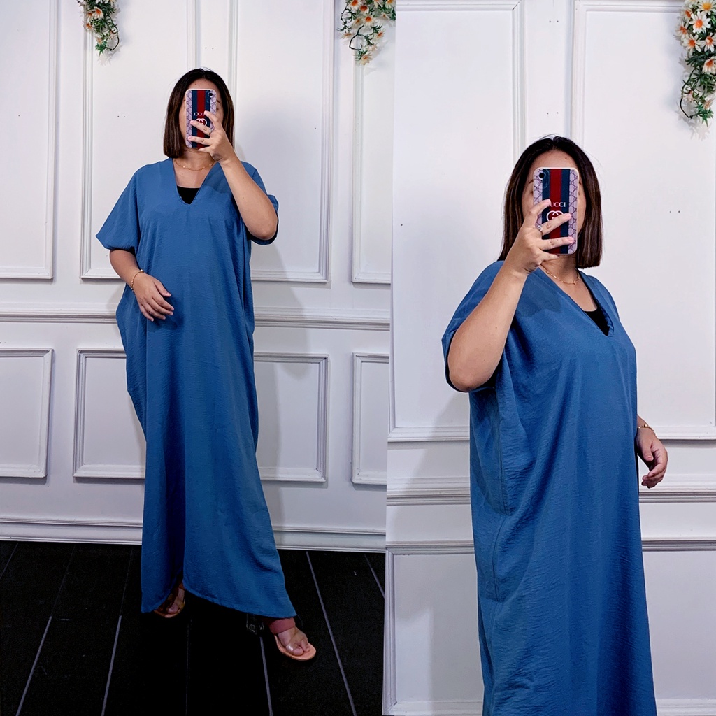 Melody Long Dress V-neck Airflow Crinkle Nagita Long square Panjang Semata Kaki