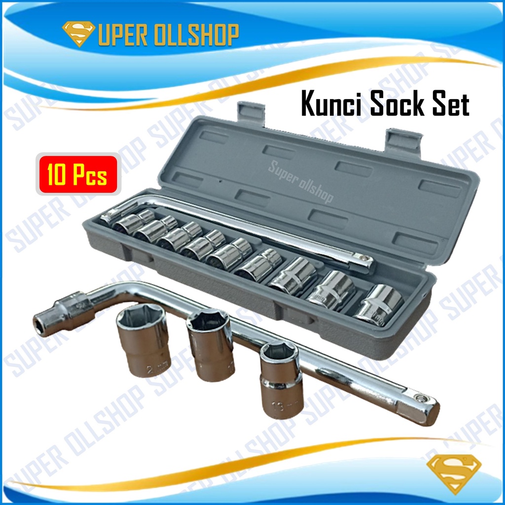 Kunci Sock Sok Set 10 Pcs / Kunci Shock Sock Hand Socket Sok Set 10 Pcs 8-21 MM Murah