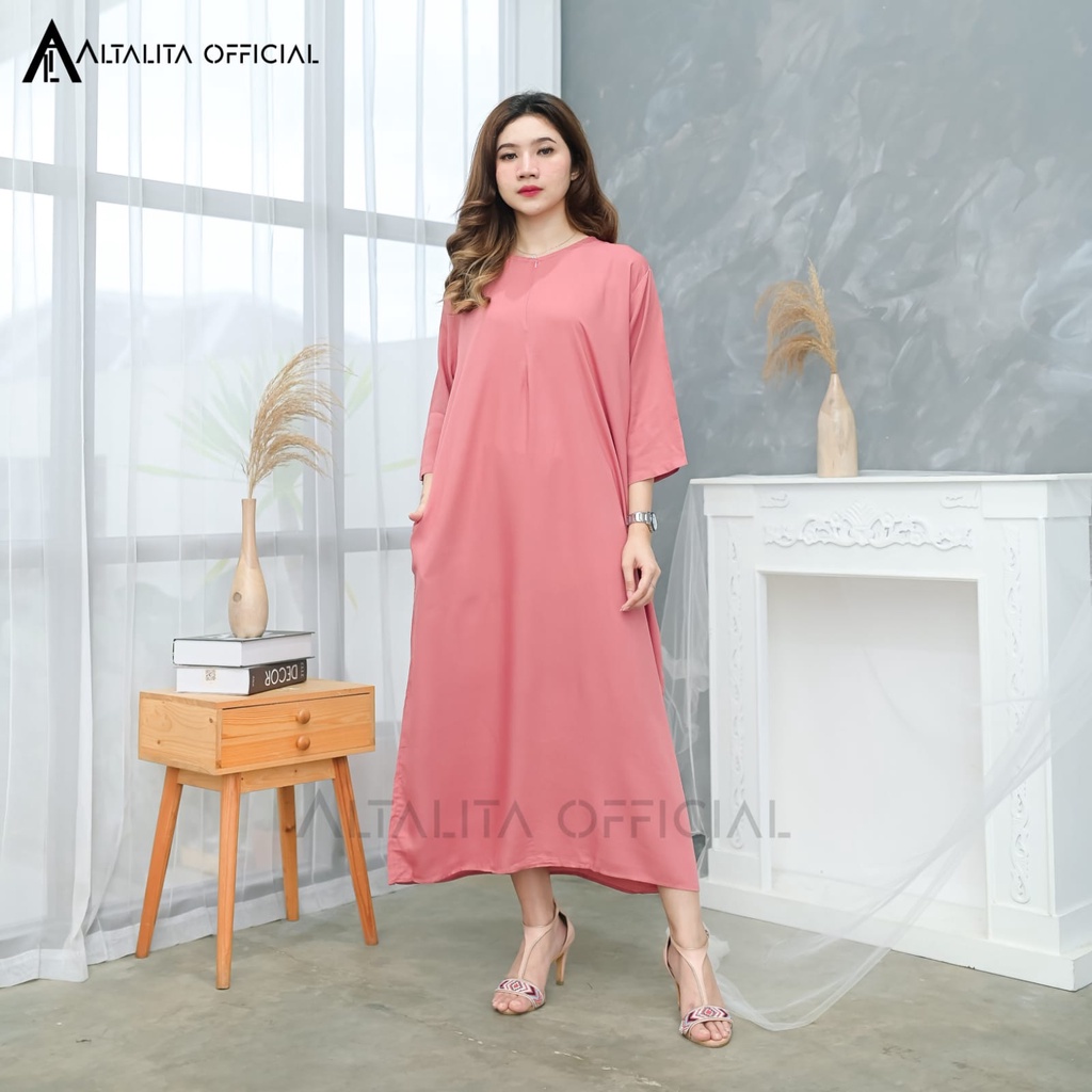 Altalita - Daster Rayon Busui Polos Semata Kaki Lengan Tangan Panjang 3/4 Longdress Busui Daster Gamis Rayon Polos Jumbo LD 120 Homedress Rayon Polos Lengan Panjang Bahan Adem Halus Tebal Premium