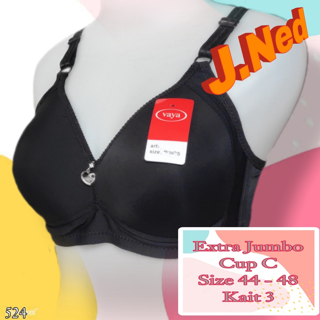 J524 BRA WANITA JUMBO BUSA TANPA KAWAT CUP BESAR 44C - 48C TIGA PENGAIT