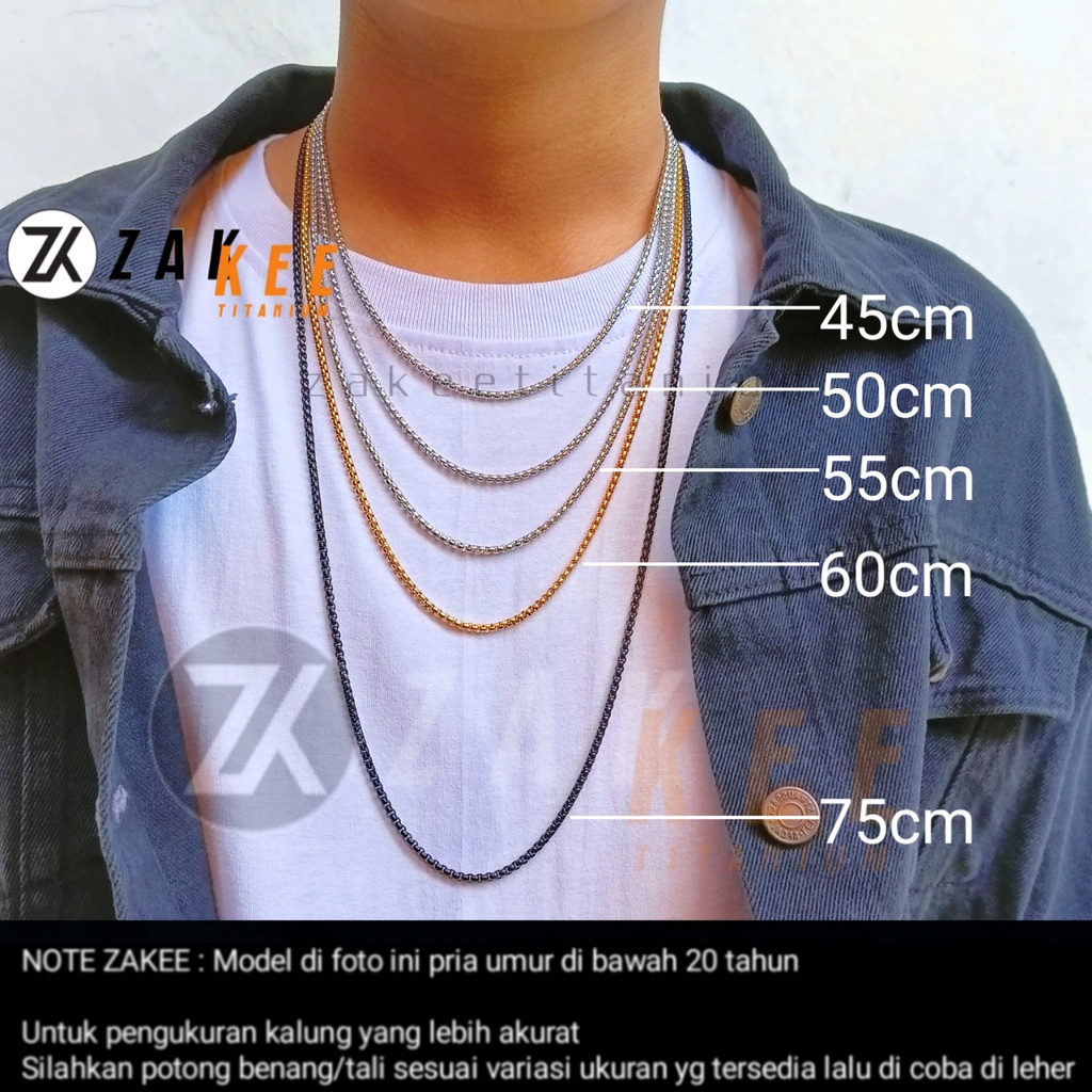 Kalung Pria Titanium Anti Karat Rantai Rolo Silver Cowok Cewek Panjang 45cm 50cm 55cm 60cm