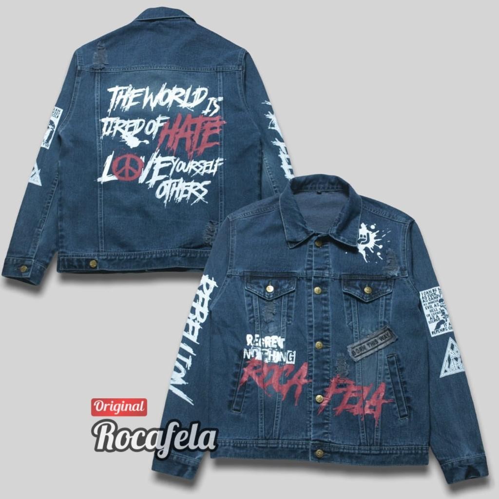 Jaket Denim Coret / Jaket Jeans Gravity Dark Grey/ Jaket Jeans Printing / Jaket Denim Viral