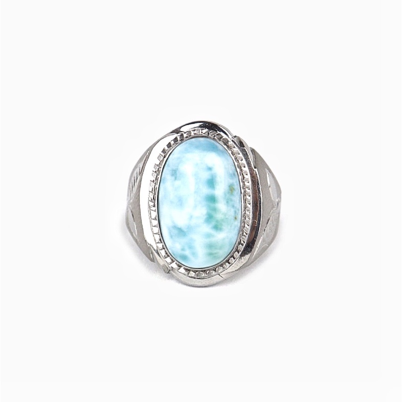 Cincin Batu Permata Natural Blue Larimar Ring Monel Termurah