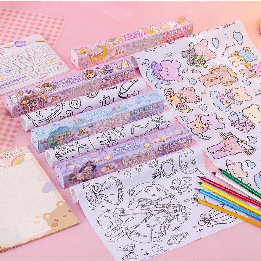 PA Kertas Mewarnai Stiker Roll Bisa Ditempel Anak Jumbo Drawing Book Children Mainak Edukasi Anak