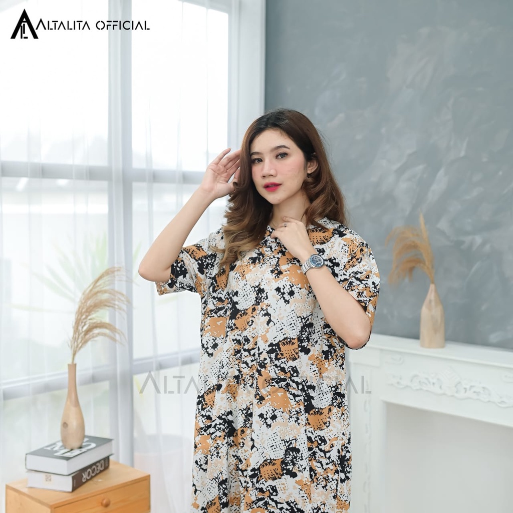 Altalita - Daster Rayon Panjang Busui Lengan Tangan Pendek Semata Kaki Motif Kekinian Jumbo LD 120 Terbaru