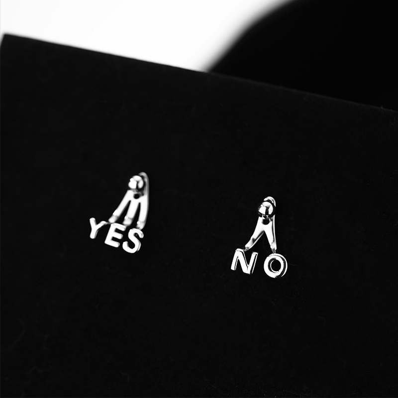 Roselife 2pcs S925 Perak Asimetri Huruf Ya Ada Kait Anting Untuk Wanita Perempuan Korea Fashion Lengkung Stud Earring Perhiasan