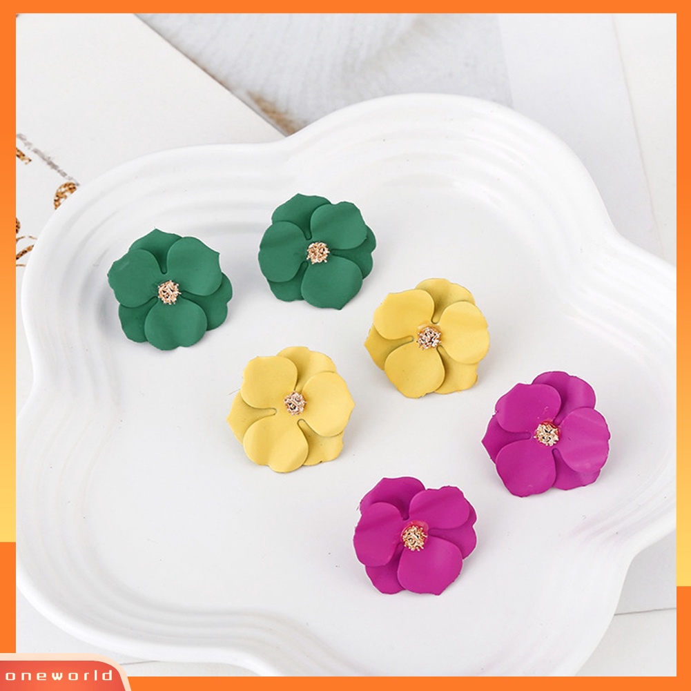 OW@ Women Fashion Painting Multicolor Flower Stud Earrings Summer Beach Jewelry Gift