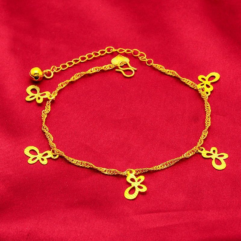 Goldkingdom Perhiasan Fashion Emas Asli Kadar 375 Bangkok Aksesoris Ready Stock Gelang Kaki Love Bell Multi Benang Lapis Emas Minimalis Indah Hadiah Untuk Wanita