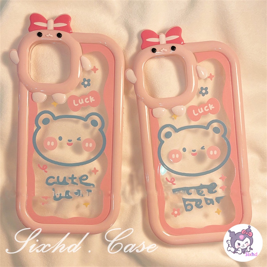 Realme C35 C31 C30 C25Y C21Y C25 C15 C12 C11 C21 C20 C17 C3 9i 7i 6i 5i 5s 5 Narzo 50A 50i Prime 3D Small Monster Phone Case Cute Pink Graffiti Little Bear Phone Soft Cover