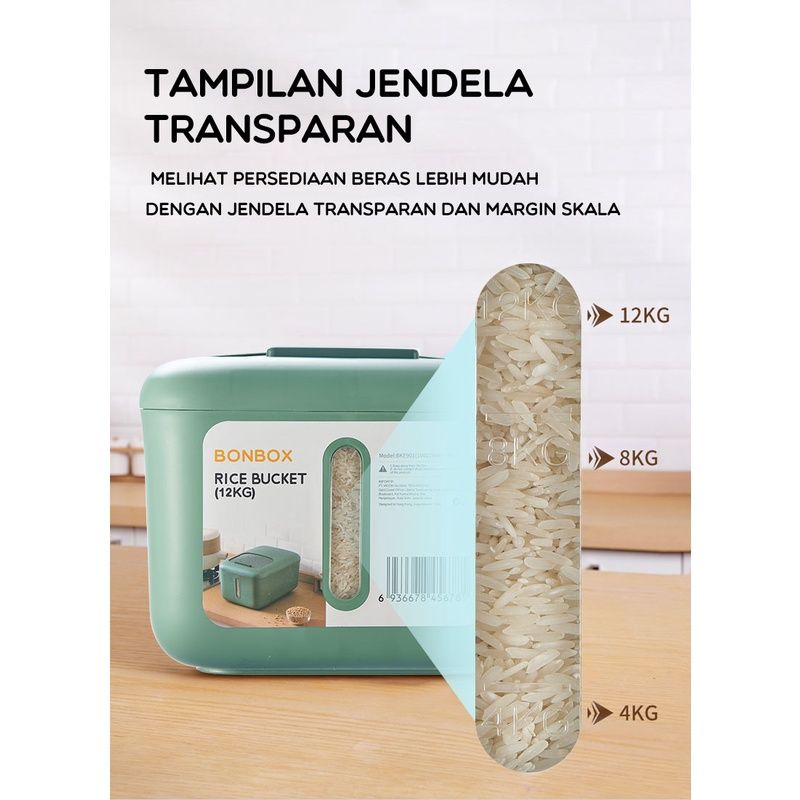 Bonbox BKE901 Rice Box Kontainer Tempat Penyimpanan Beras Besar 12kg