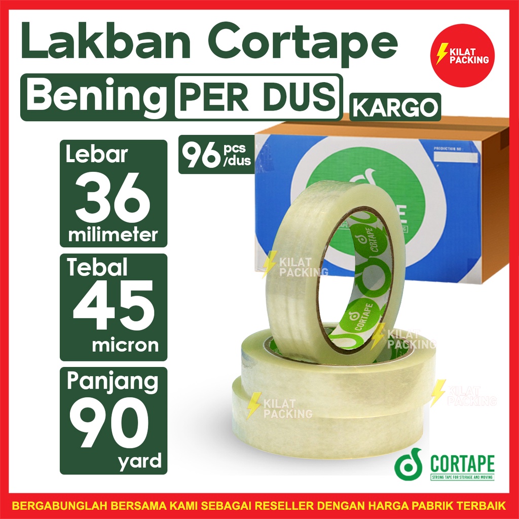 

Lakban Cortape Bening 36mm x 90 yard 1 Dus Ekspedisi / Kargo