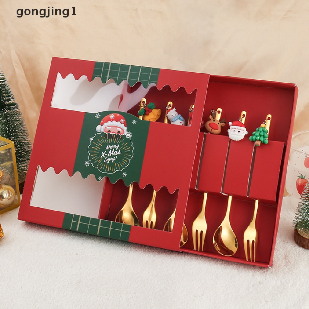 Ggg 4 /6Pcs Sendok Kopi Elk Stainless Steel Sendok Es Krim Dessert Tea Spoon Untuk Hadiah Natal Aksesoris Dapur Peralatan Makan Dekorasi ID