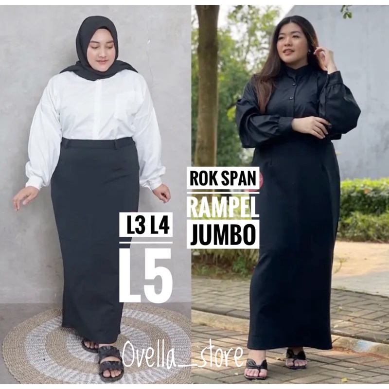 ROK SPAN KERJA WANITA/ROK SPAN RAMPEL JUMBO SIZE L3-L5