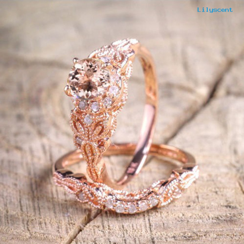 [LS]2Pcs Cincin Tunangan Cincin Pasangan Berlian Imitasi Indah Elegan Yang Indah Untuk Anniversary