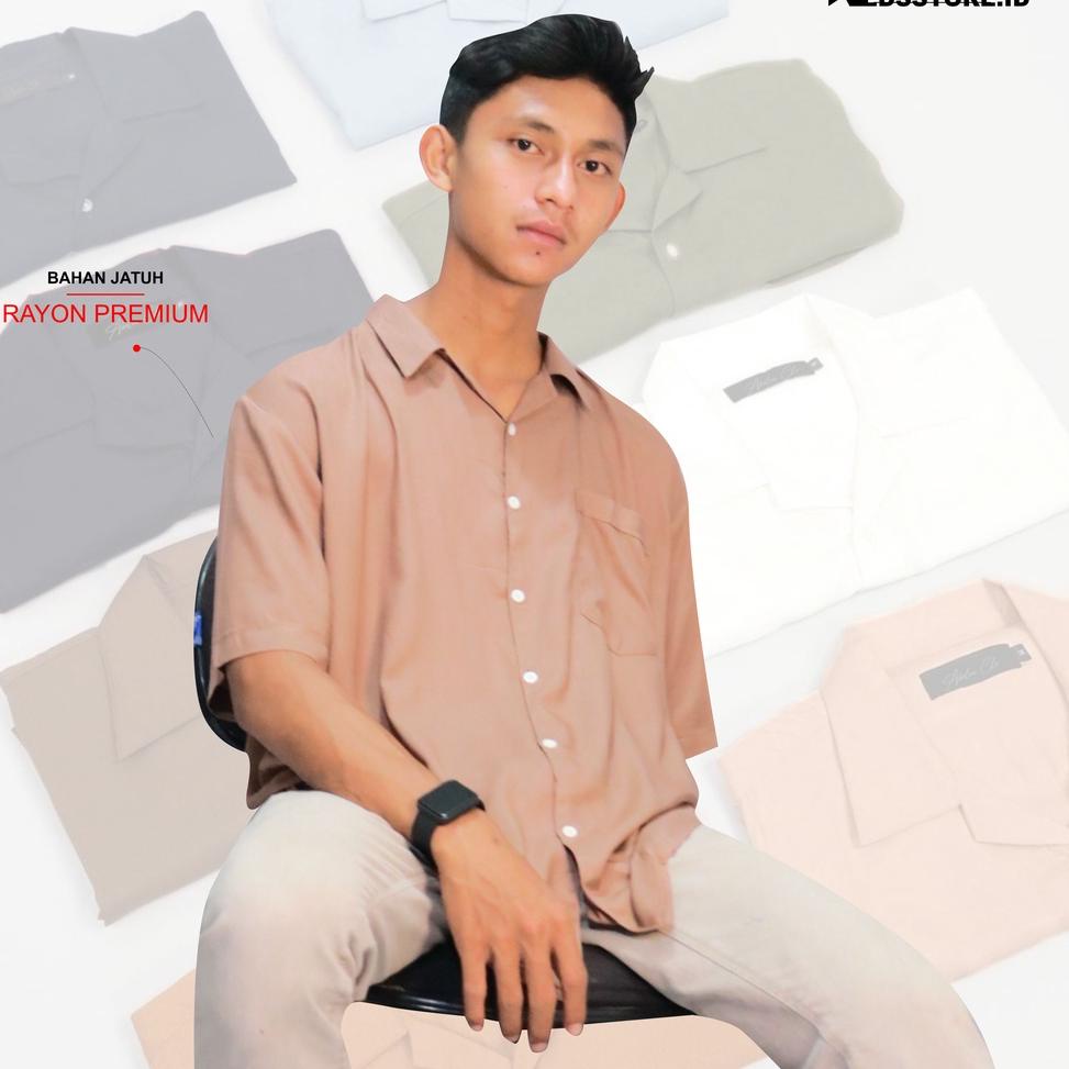 (Q-A8A-㊛) Kemeja Pria Lengan Pendek Kemeja Polos Cowok Ala Korea Short Shirt Pantai Terbaru Hem Polo