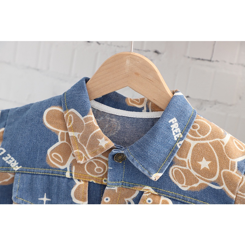 Setelan Anak Laki Laki Jaket Jeans Set 3in1 BENH1LL Baju Anak Cowok Korean Style Import